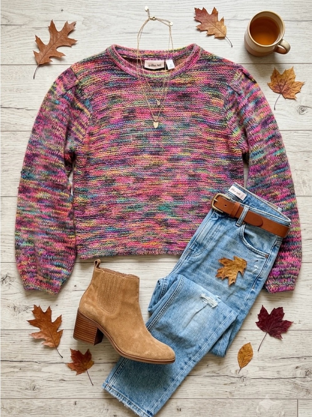 Willow & Root Neon Rainbow Confetti Space Dye Sweater M